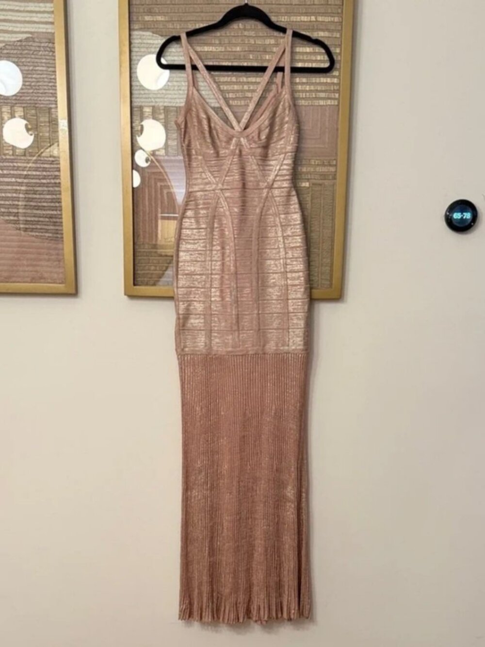 Elegant Sleeveless Metallic Knit Maxi Dress with Strappy Detail